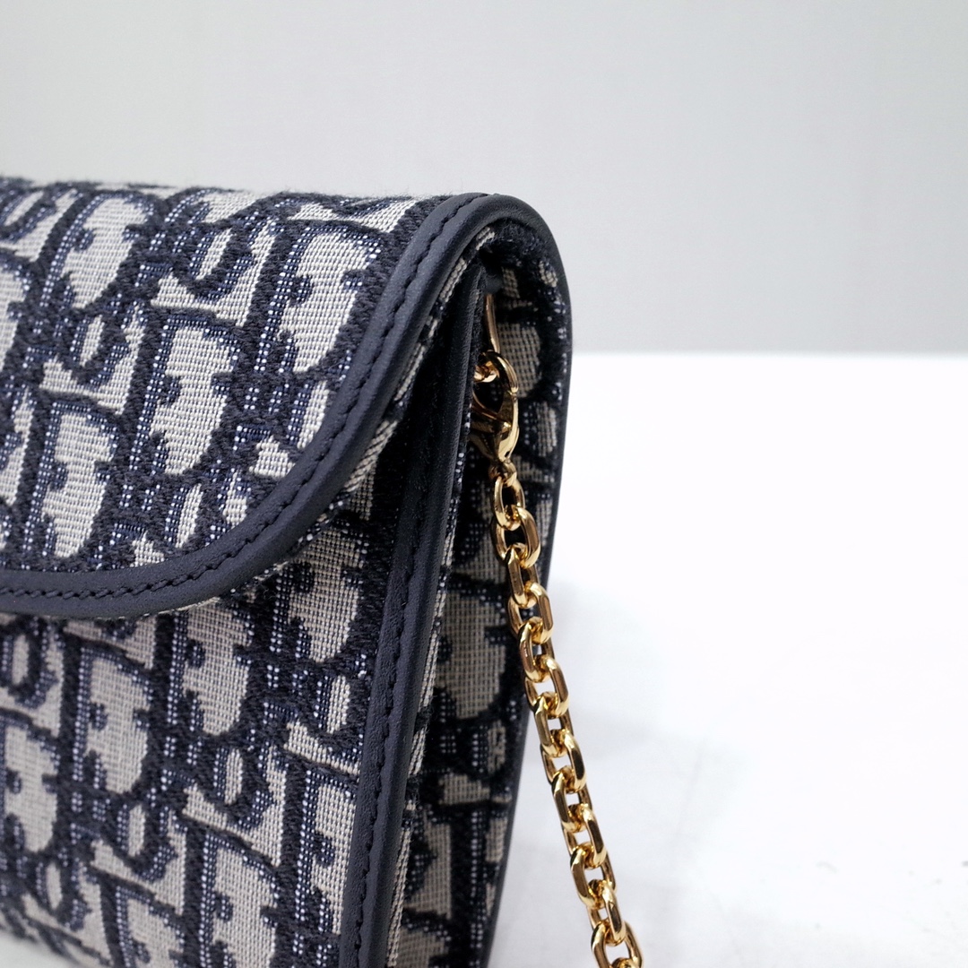 Dior Bobby East-West Pouch with Chain Blue Dior Oblique Jacquard